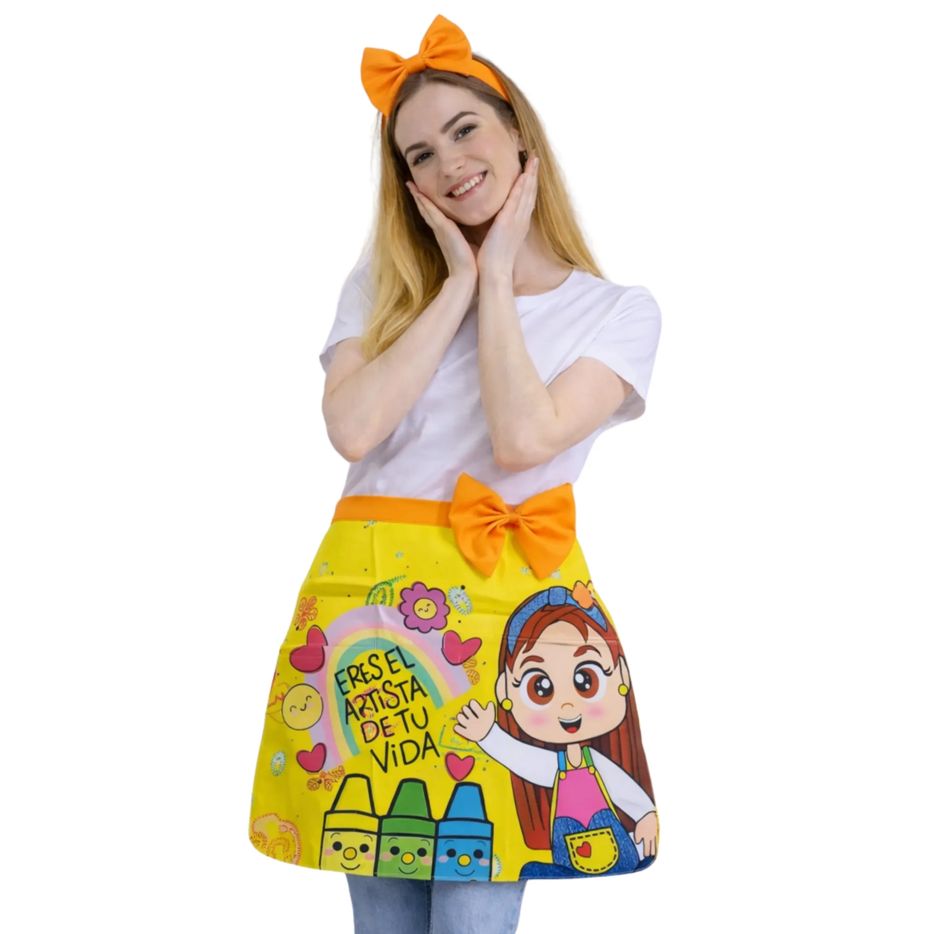 Medio mandil con moño (Mujer, Amarillo, Hello Kitty)